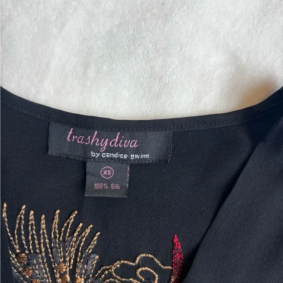 Black Silk Dress with Gold and Red Embroidery - Picture 3 of 4